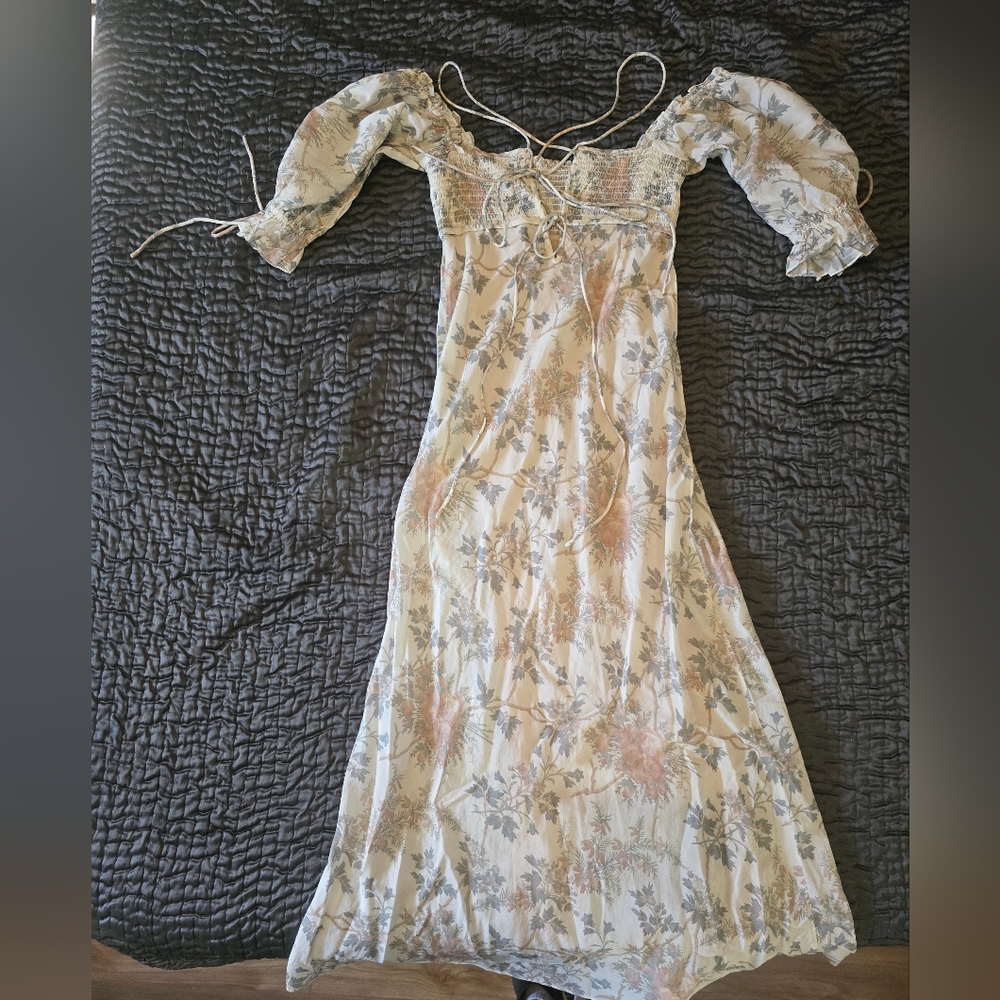 Doen Floral Maxi Dress in Cream and Brown